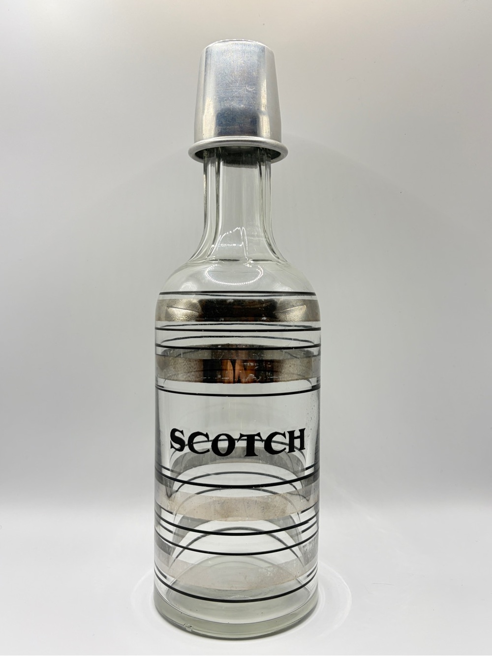 Federal Glass Radio Bar Platinum Bands Scotch Decanter Bottle with Lid Art Deco